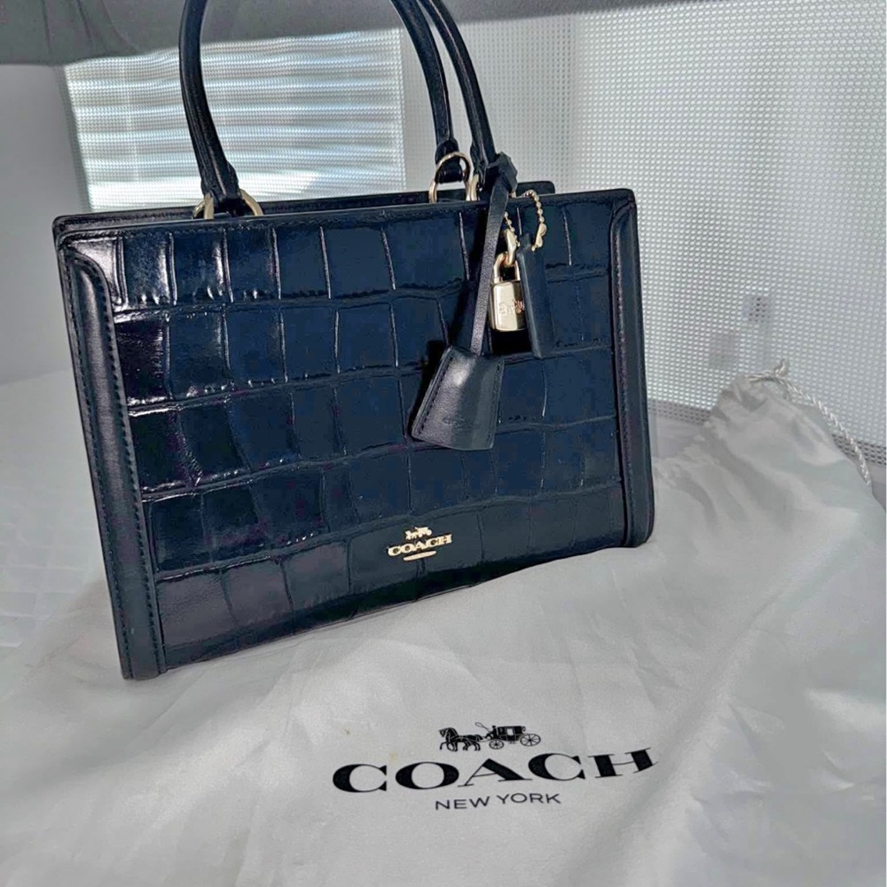 Coach Navy Blue Croc Embossed Tote Bag